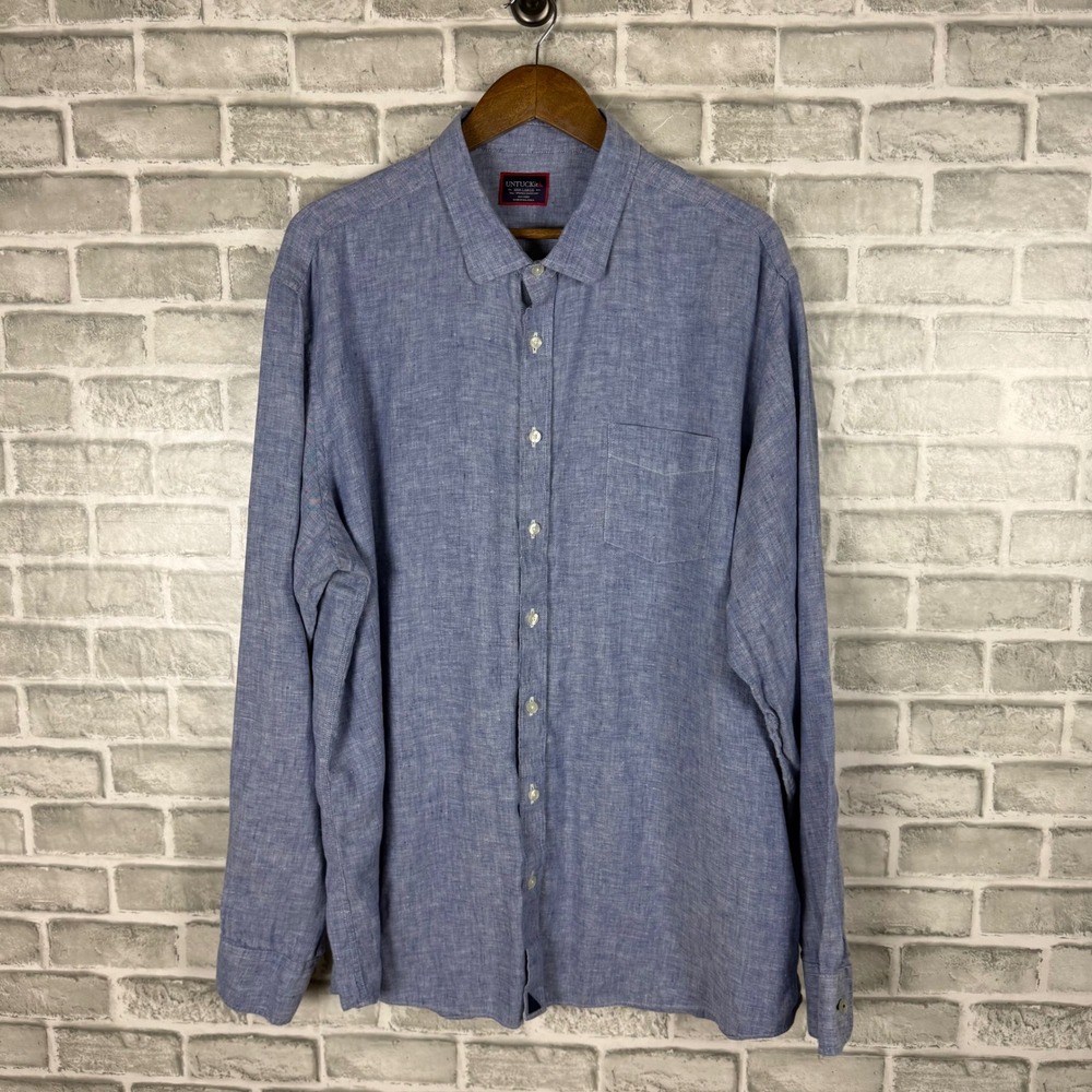 UNTUCKit Vin Santo WR Blue Linen Button Down Shirt Mens 3XL Tall Tre Fit 35367